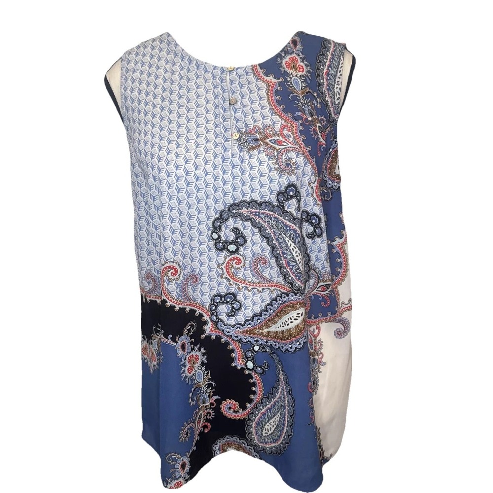 J. Jill Womens Blue Paisley Geometric Mixed Print Sleeveless Blouse Top RN 97641